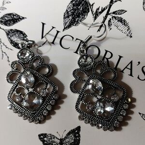 Beautiful Antique Silver and Crystal Dangle Earrings